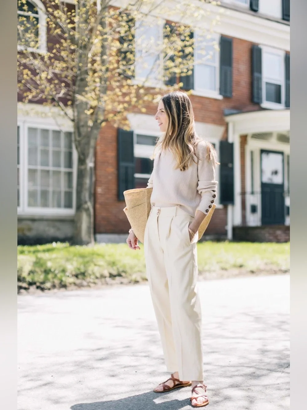 Sezane Cyprien Straight Pants In Cream Size 40